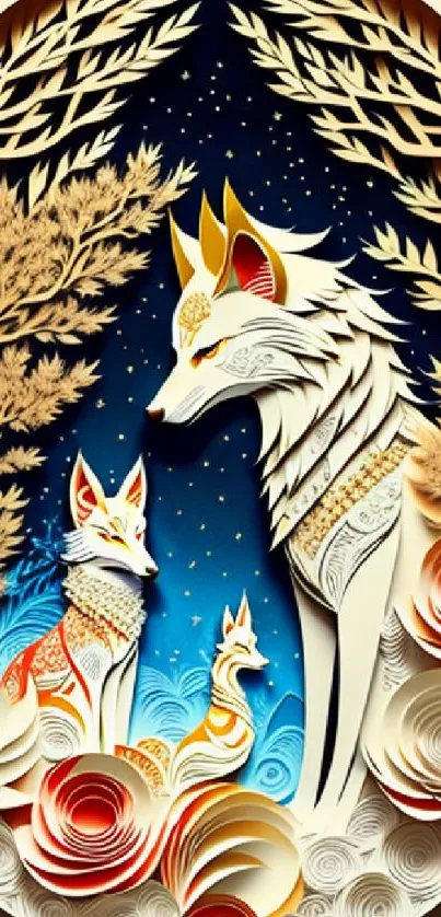 Intricate wolf fantasy wallpaper with vibrant colors and artistic details.