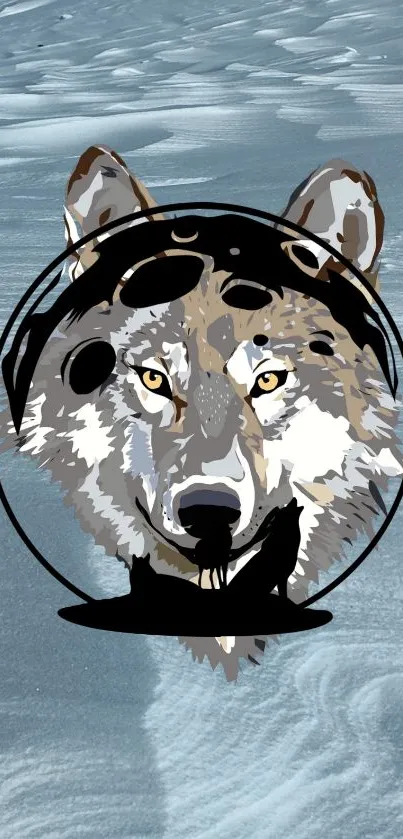 Artistic wolf design on grayish blue background for mobile wallpaper.