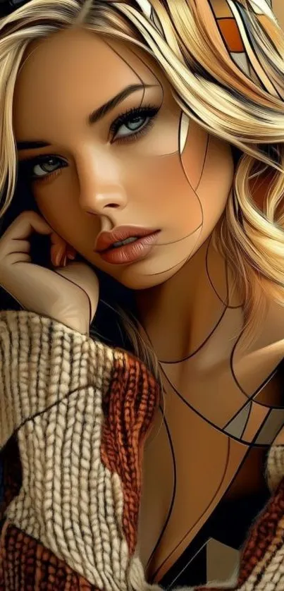 Artistic portrait of a woman with abstract elements in a modern style.