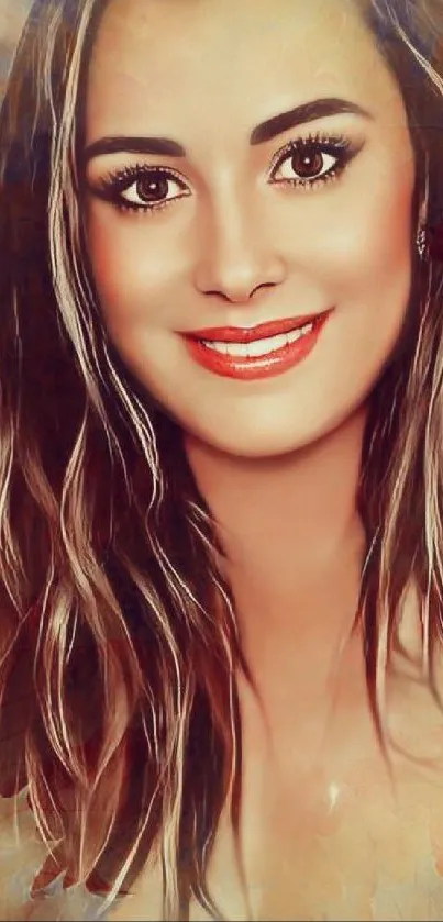 Artistic portrait of a smiling woman with colorful design.