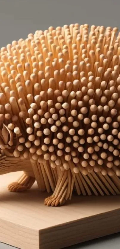 Creative wooden hedgehog sculpture on display.