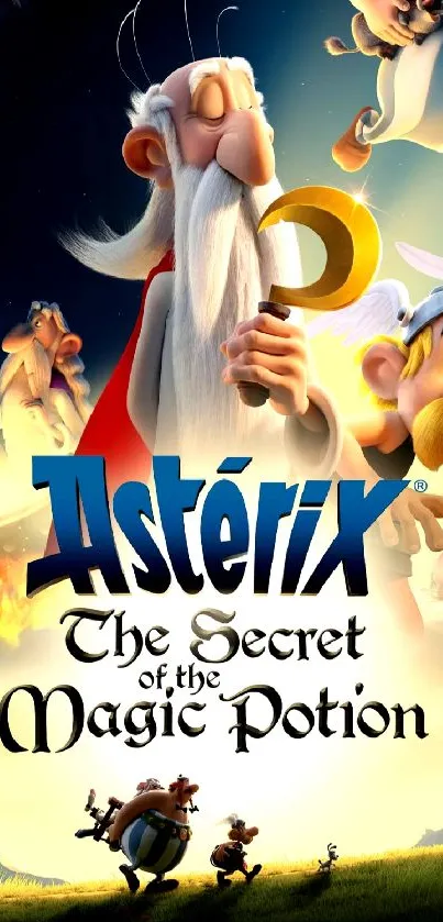 Asterix and friends embark on a magical adventure in this vibrant mobile wallpaper.