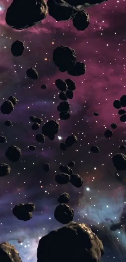 Asteroids drifting in a purple nebula