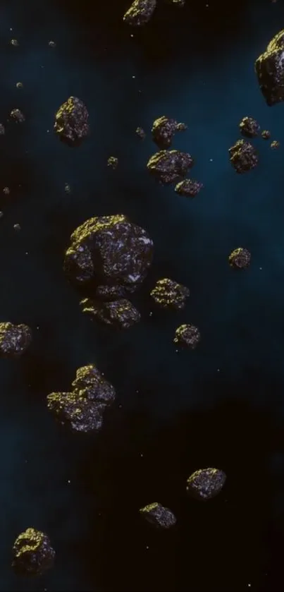 Dark asteroid field wallpaper in outer space.