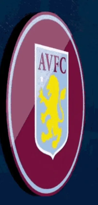 Aston Villa emblem wallpaper with lion crest on a deep blue background.