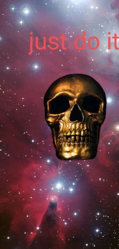 Celestial background with golden skull and 'just do it' text.