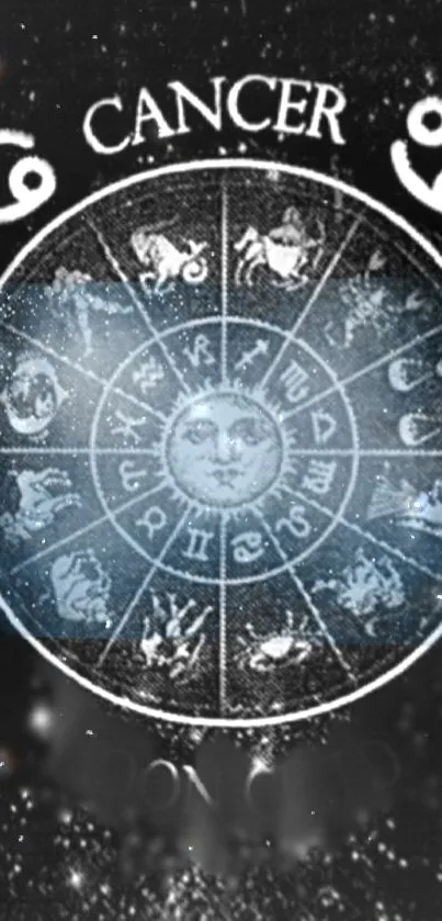 Astrological Cancer zodiac wallpaper with cosmic design and mystical symbols.