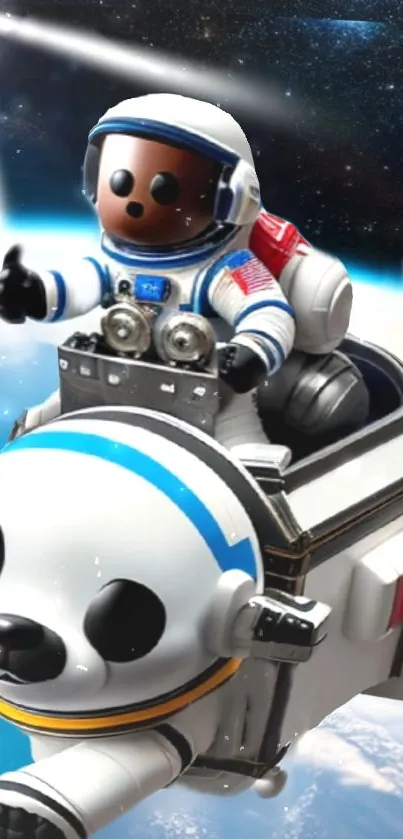 Astronaut rides a space-themed robot dog in the cosmos.