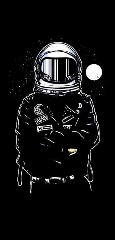 Stylish astronaut on a black background mobile wallpaper.