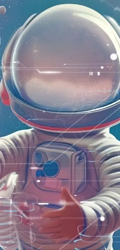 A cute astronaut floating in space with a galaxy background.