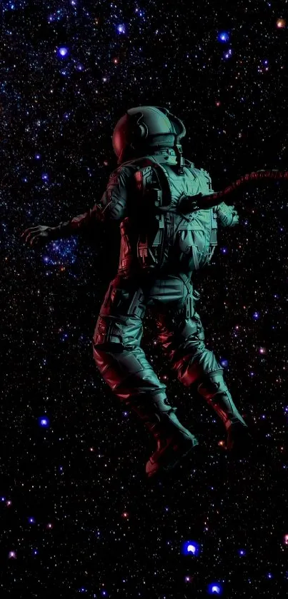 Astronaut floating in a starry space wallpaper.