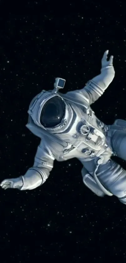 Astronaut floating in a starry space background.