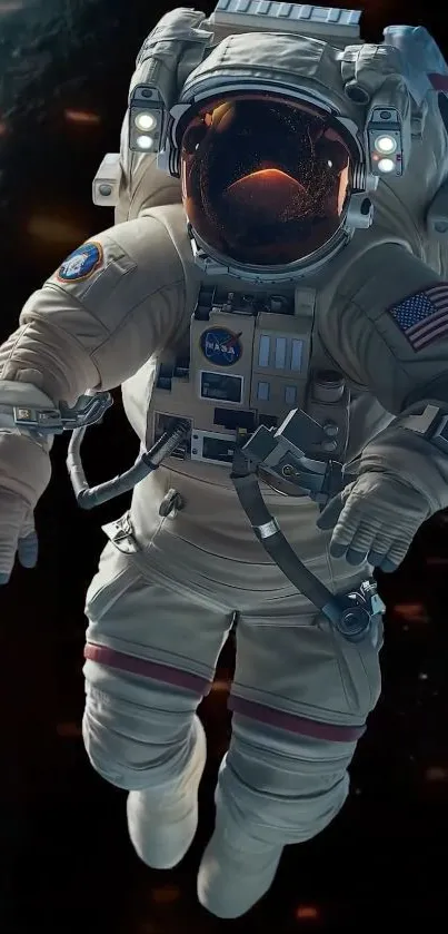 Astronaut in space floating with stars.