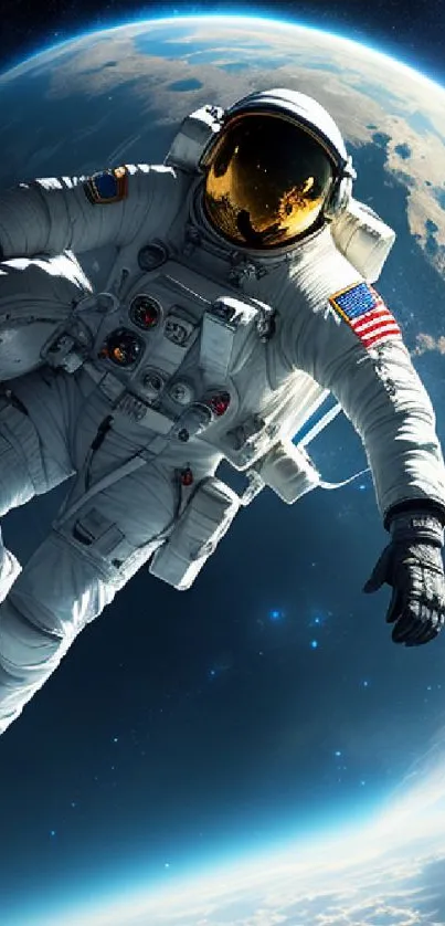 Astronaut floating in space with Earth in the background.