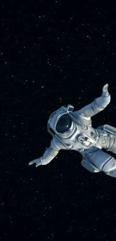 Astronaut floating in a starry space scene.