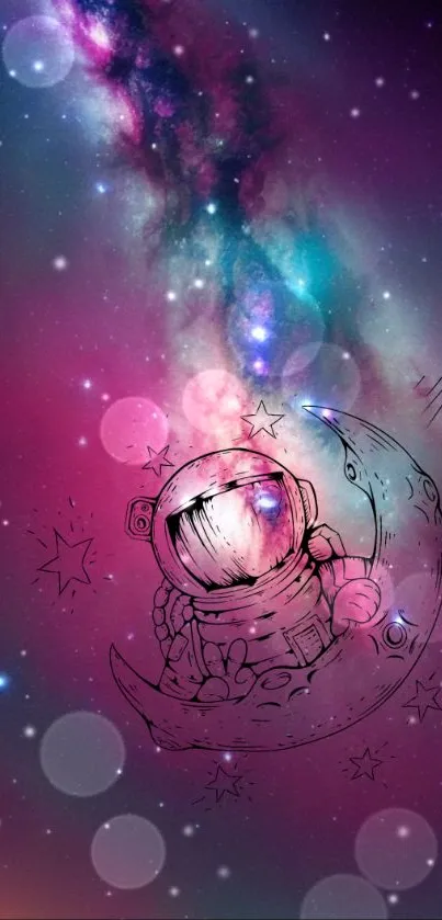 Whimsical astronaut floats in a vibrant galaxy.