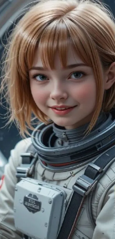 Girl astronaut with parrot in space