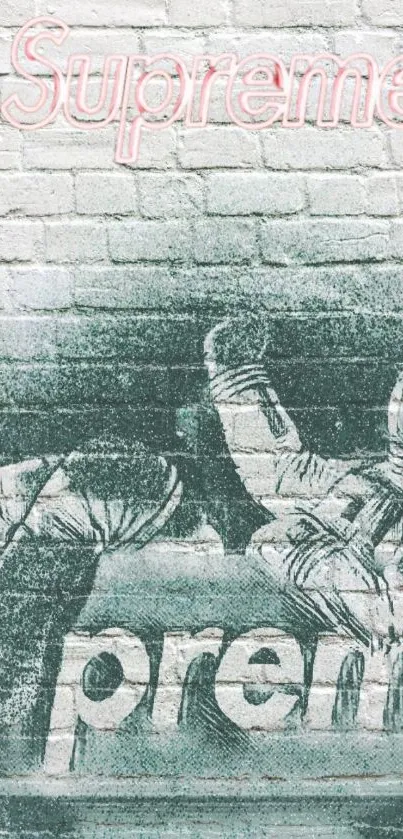 Astronaut graffiti on brick wall with Supreme logo.