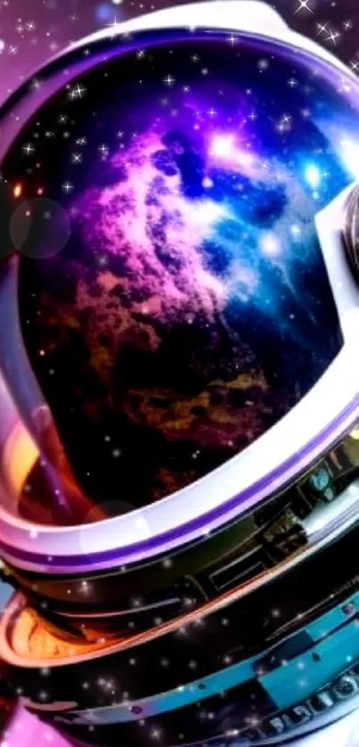 Astronaut in a vibrant cosmic scene with swirling galaxy lights and stars.