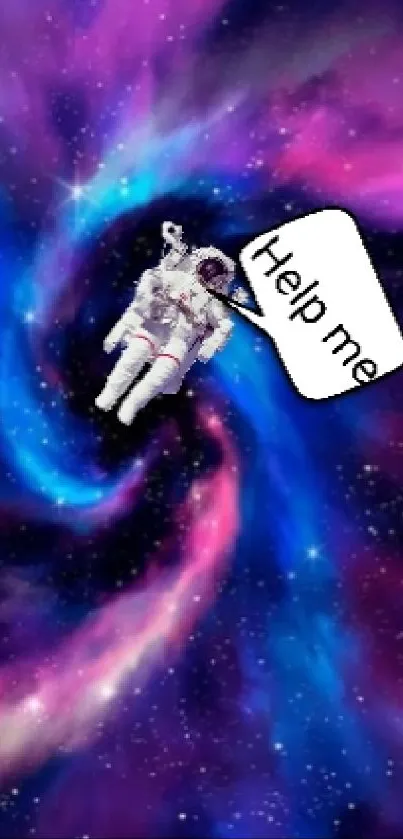 Astronaut floating in vibrant cosmic vortex nebula.