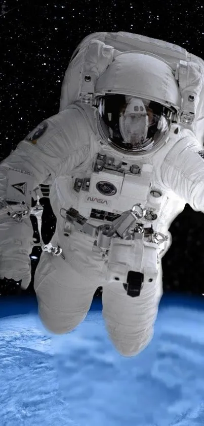 Astronaut floating in space with Earth in the background.