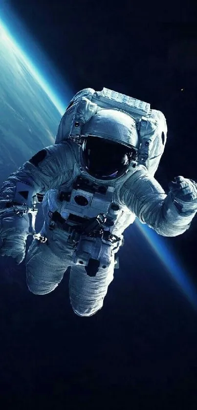 Astronaut floating in space with Earth in the background.