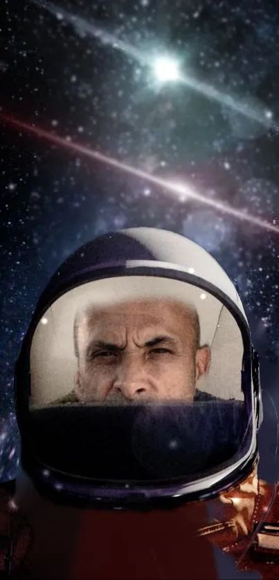 Astronaut in helmet against cosmic space backdrop mobile wallpaper.