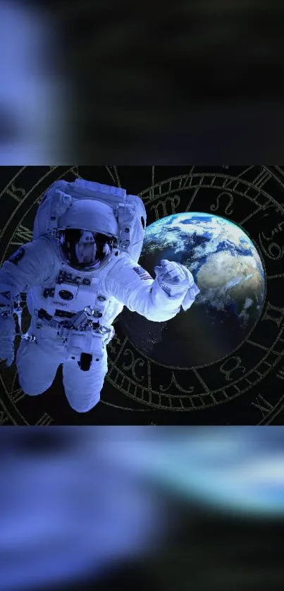 Astronaut floating in space with Earth backdrop