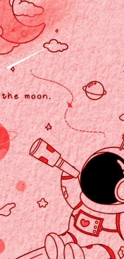 Cartoon astronaut with telescope gazing at the moon illustration.