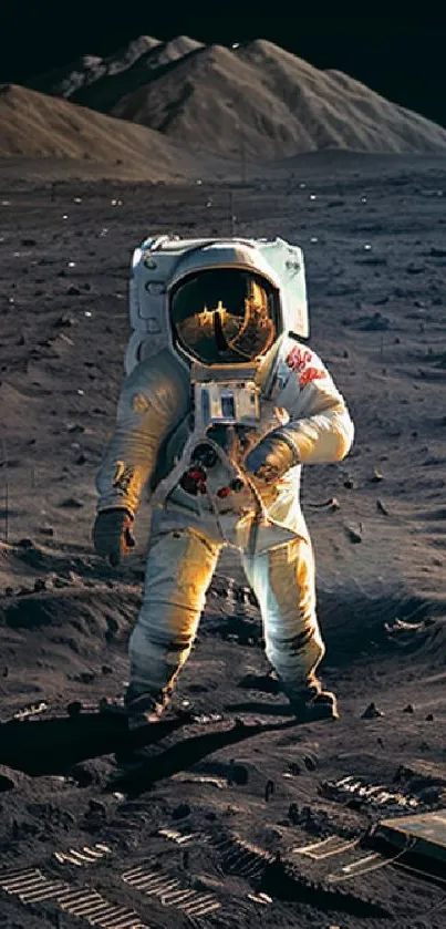 Astronaut standing on the moon during a space mission.