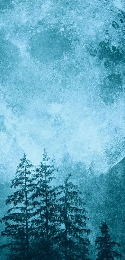 Mystical blue moon and forest mobile wallpaper.