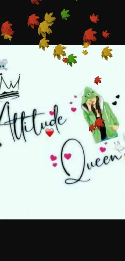 Attitude Queen design with vibrant emojis and playful style.