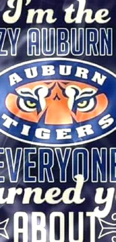 Auburn Tigers logo and fan message on dark wallpaper.