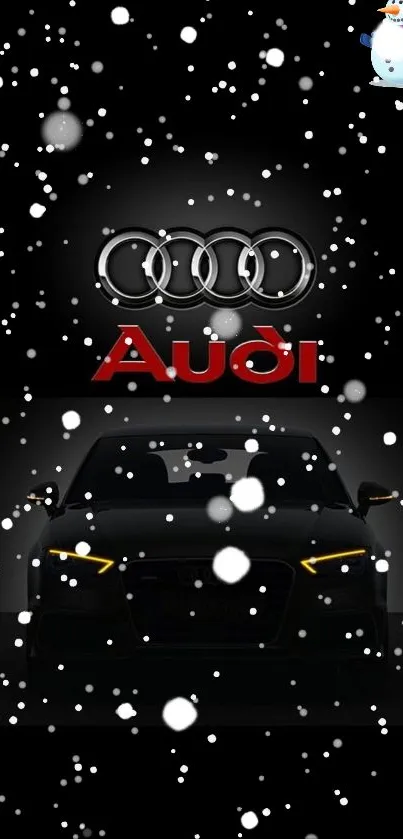 Audi car with snowflakes on black background