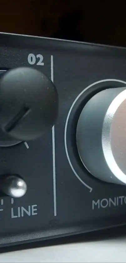 Close-up of an audio interface knob in high detail.