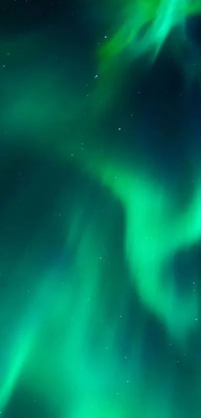 Green aurora borealis dancing in the night sky, perfect for mobile wallpaper.