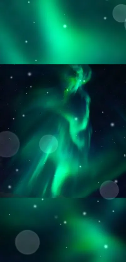 Vibrant green Aurora Borealis lights up the night sky in this stunning mobile wallpaper.