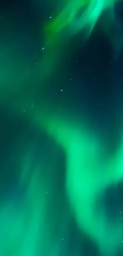 Ethereal green and blue aurora borealis shines in the night sky, creating a mystical effect.