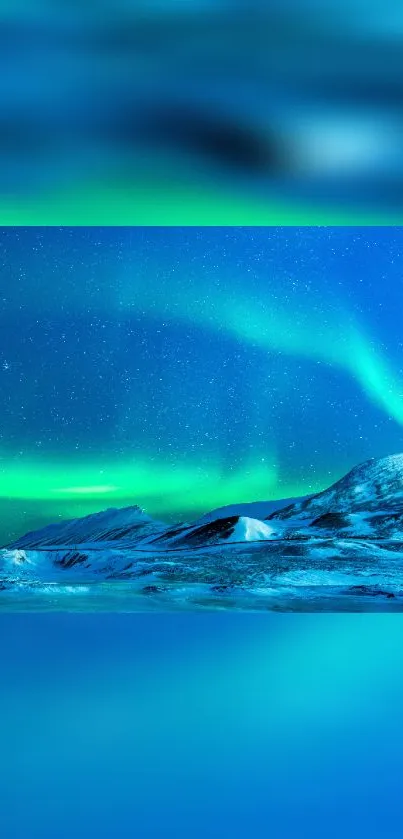 Aurora Borealis and icy mountains under a clear night sky.