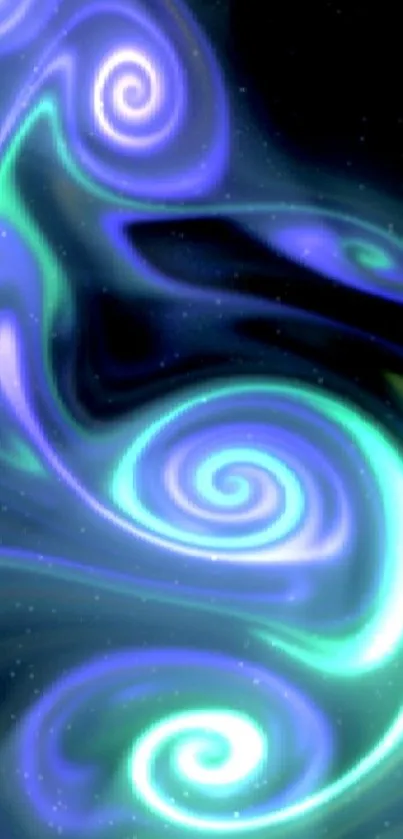 Vibrant aurora spiral wallpaper with blue and green hues.