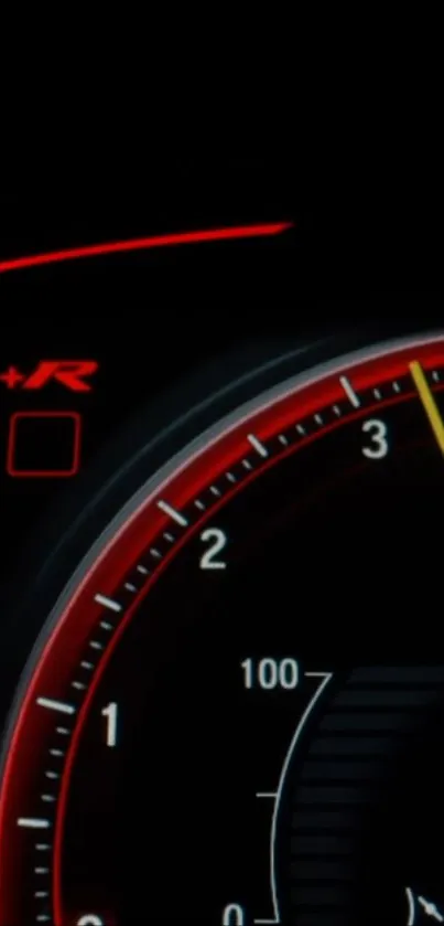 Speedometer wallpaper with vibrant red accents and dynamic gauge display.