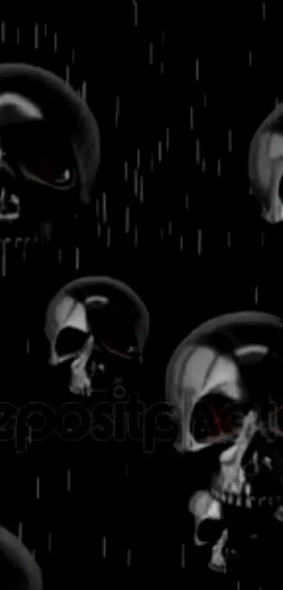 Dark skulls and rain themed mobile wallpaper for a gothic aesthetic.