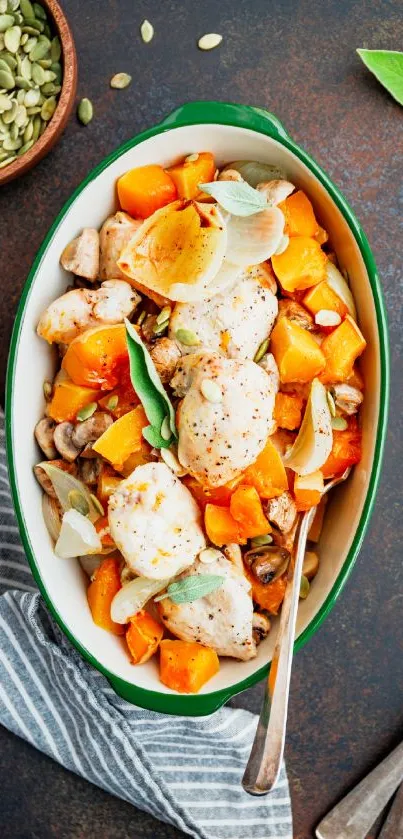 Delicious chicken and vegetable dish with autumn colors.