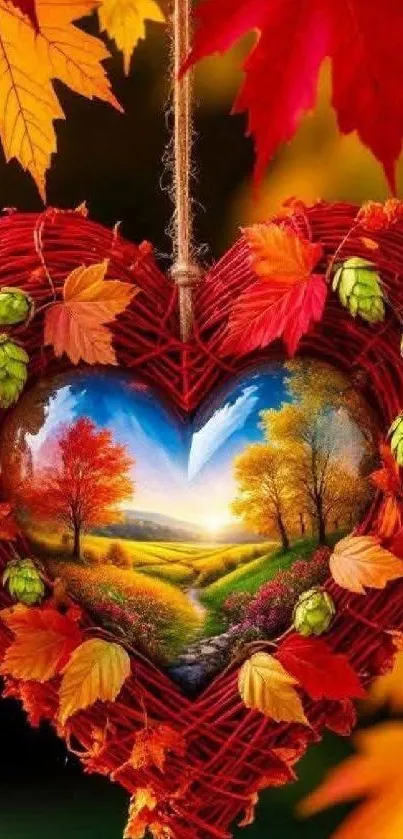 Autumn-themed heart art with vibrant fall foliage.