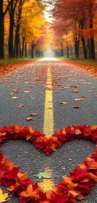 Heart-shaped autumn leaves on a road.