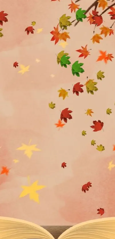 Autumn-themed wallpaper with leaves and an open book.