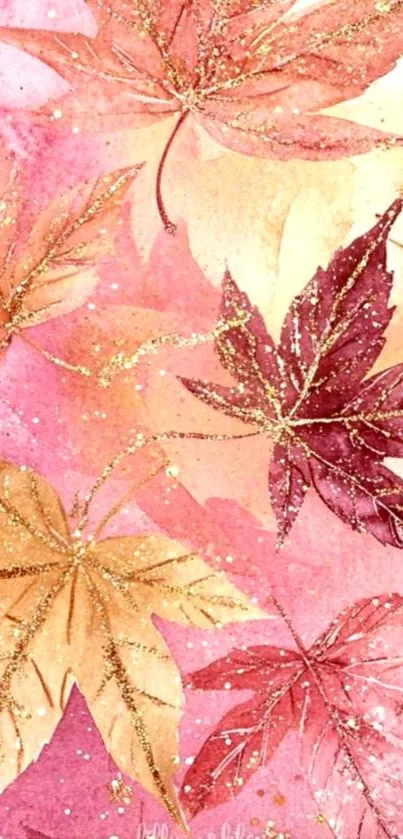 Watercolor autumn leaves with glitter accents.