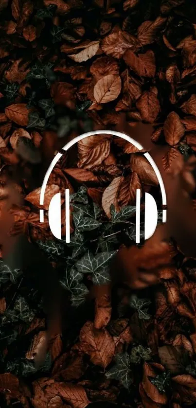 Brown leaf background with white headphones design.