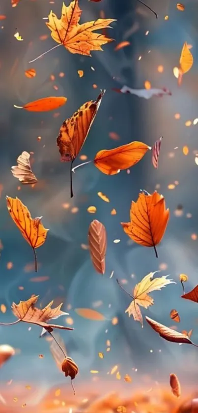Falling autumn leaves on a blurred background