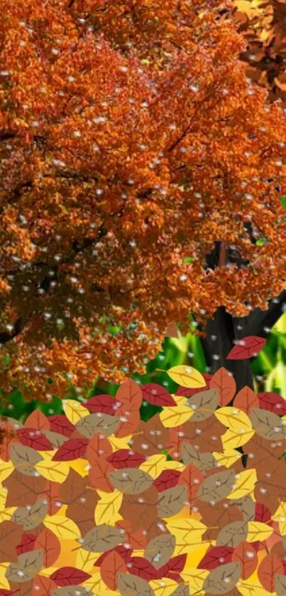 Vibrant autumn leaves and trees mobile phone wallpaper.